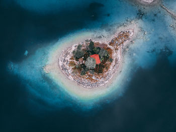 High angle view of people swimming in sea