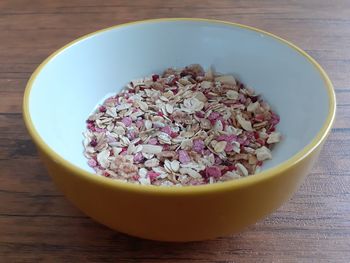 High angle view of breakfast in bowl on table