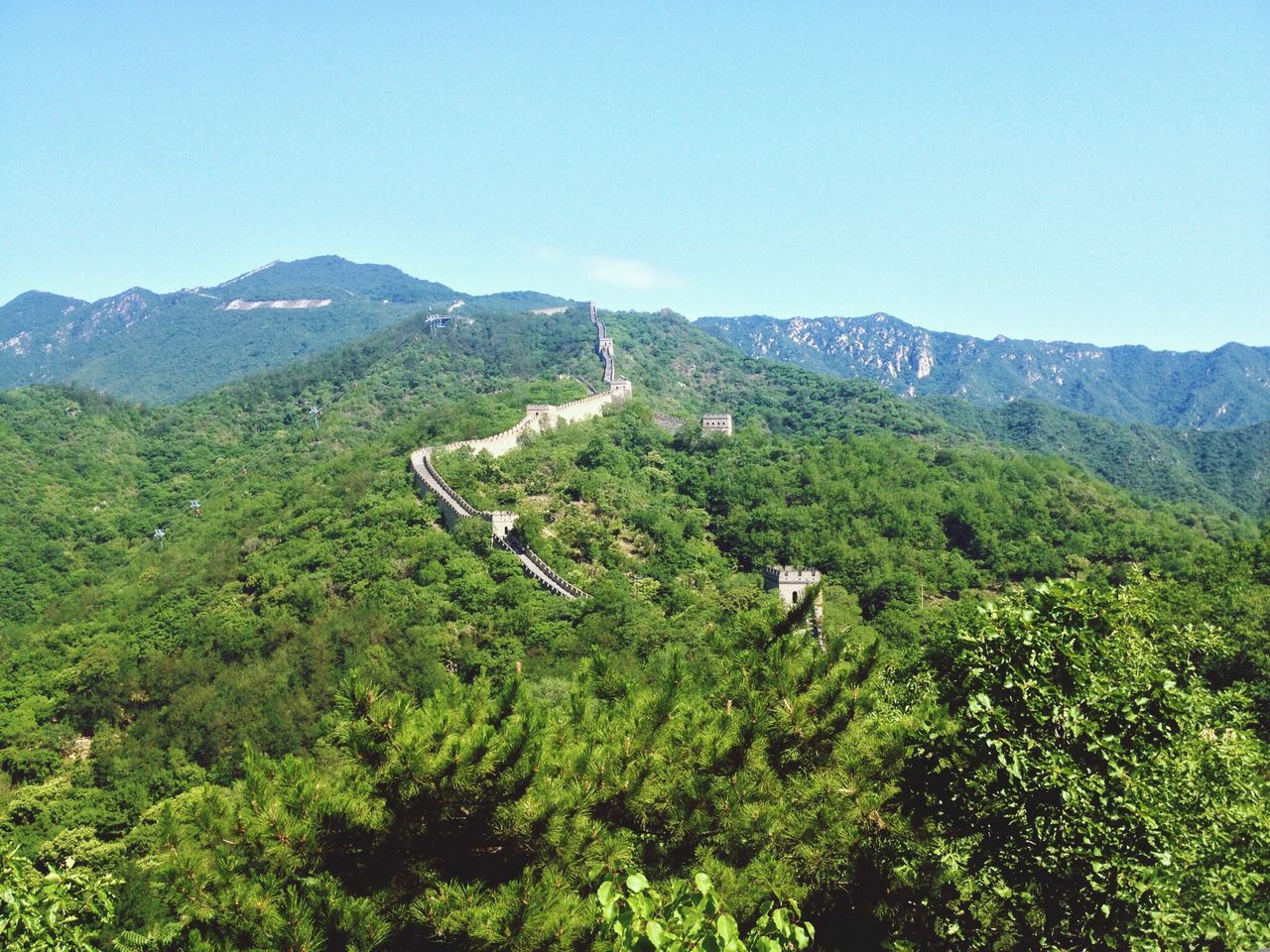 mountain, clear sky, tree, tranquil scene, tranquility, mountain range, beauty in nature, scenics, landscape, green color, nature, copy space, lush foliage, growth, blue, non-urban scene, idyllic, green, forest, day