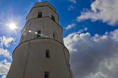 Low angle view of building against blue sky
