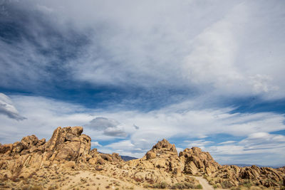 Low angle view of rock formations against sky