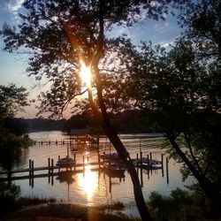 Scenic view of lake at sunset