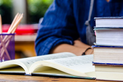 Stack of books on table