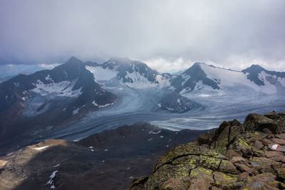 Scenic view of snowcapped mountains against sky