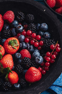 High angle view of strawberries in bowl