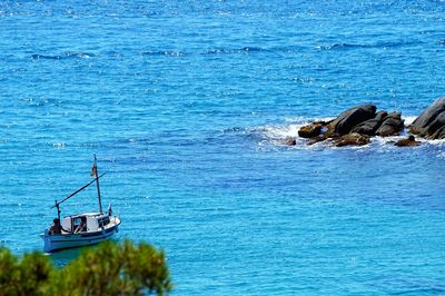 High angle view of boat in sea