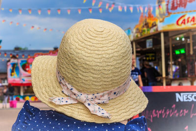 Rear view of woman wearing hat