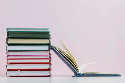 Stack of books on table