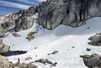 Rock formations on snow covered land