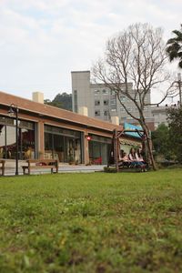 Built structure with lawn in background