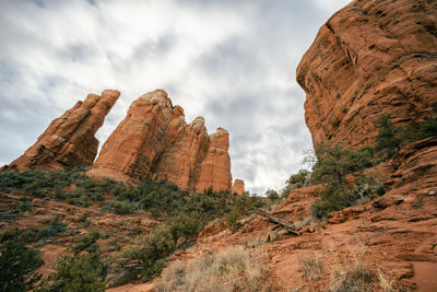 Low angle view of cathedral rock in sedona arizona on trail approach.