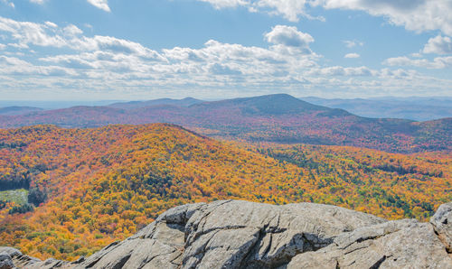 Scenic view of mountains against sky during autumn