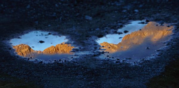 Close-up of water on landscape against sky at night