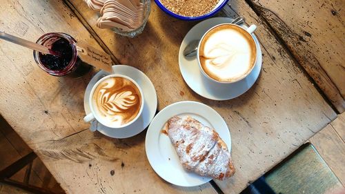 High angle view of coffee on table