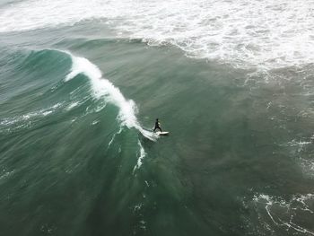 High angle view of man in sea