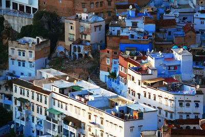 High angle view of houses in town