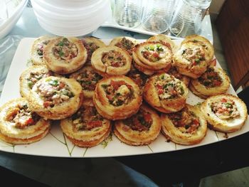 High angle view of meal served on table