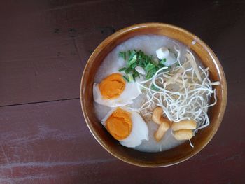 Directly above shot of food in bowl on table