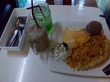 Close-up of food in plate on table