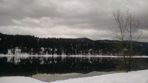 Scenic view of lake against sky during winter