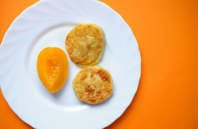 High angle view of breakfast served on table