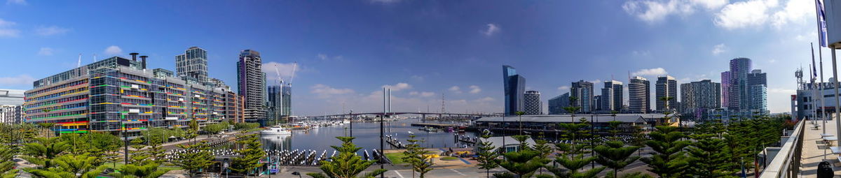 Panoramic view of city buildings against sky