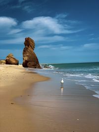 Rocks on beach against sky