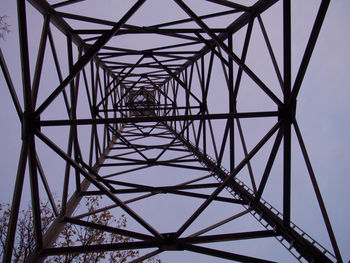 Low angle view of electricity pylon against sky