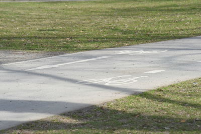 High angle view of footpath by road