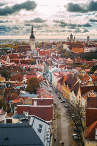 High angle view of town against sky