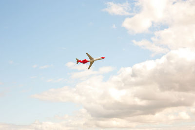 Low angle view of bird flying in sky