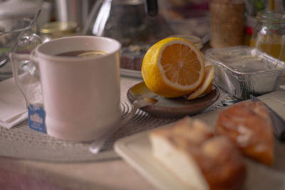 Close-up of breakfast on table