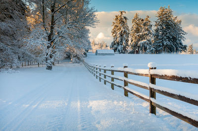 Snow covered landscape against sky