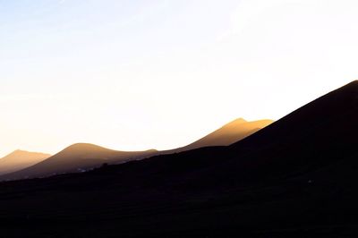 Scenic view of silhouette mountains against clear sky