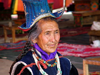 Close-up of senior woman in traditional clothing