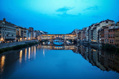 Arch bridge over river against buildings in city