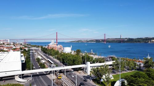 View of suspension bridge over sea