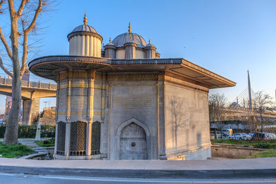 Exterior of building against clear blue sky