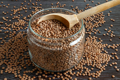 Close-up of coffee beans on table