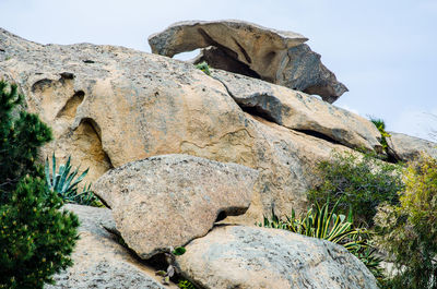 Low angle view of rock formation against sky