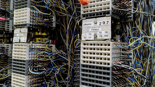 Low angle view of telephone booth