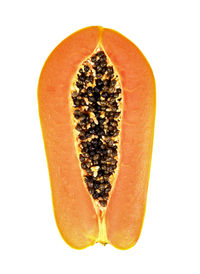 Close-up of orange slice against white background