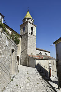 The bell tower of a church in sepino, a village in the molise region of italy.