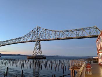 Bridge over river against clear blue sky