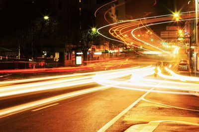 Light trails on road at night