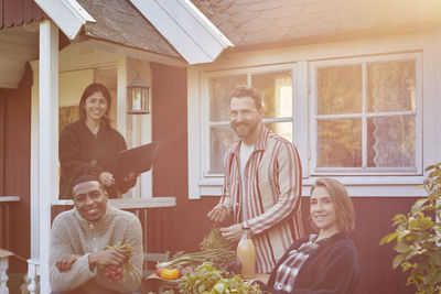 Friends sitting in garden