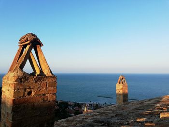 Scenic view of sea against roof