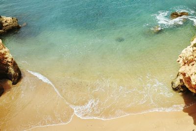 High angle view of rocks on beach