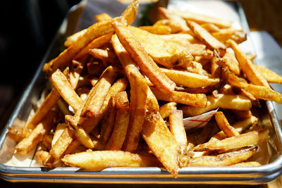 Close-up of burger with fries