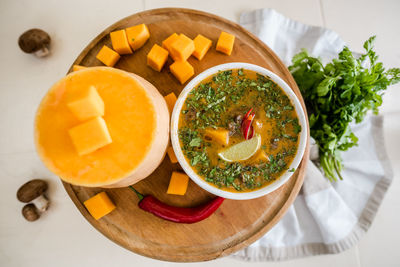 High angle view of food on table